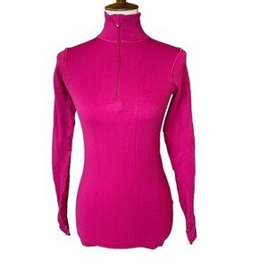 LUCY Bright Pink Textured Stretch 1/4 Zip Active Pullover w Thumbholes - Size XS